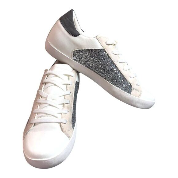 Zaylee White & Glitter Silver Lace-Up Sneakers With Stars US 10 Shoes Tennis SEE - Picture 2 of 16